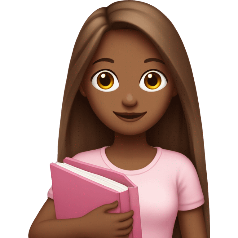 fair-skinned girl with long and straight brown hair holding a baby-pink-colored book emoji