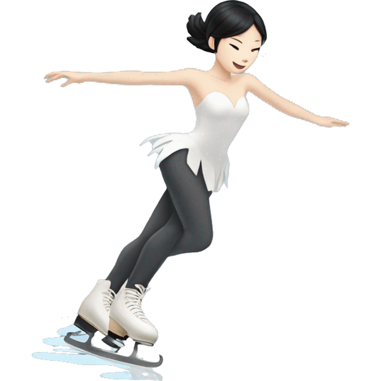 asian ice skater with black hair and pale skin skating trough the ice emoji