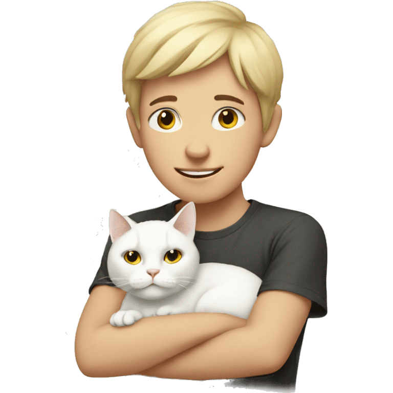 Boy with white cat  emoji