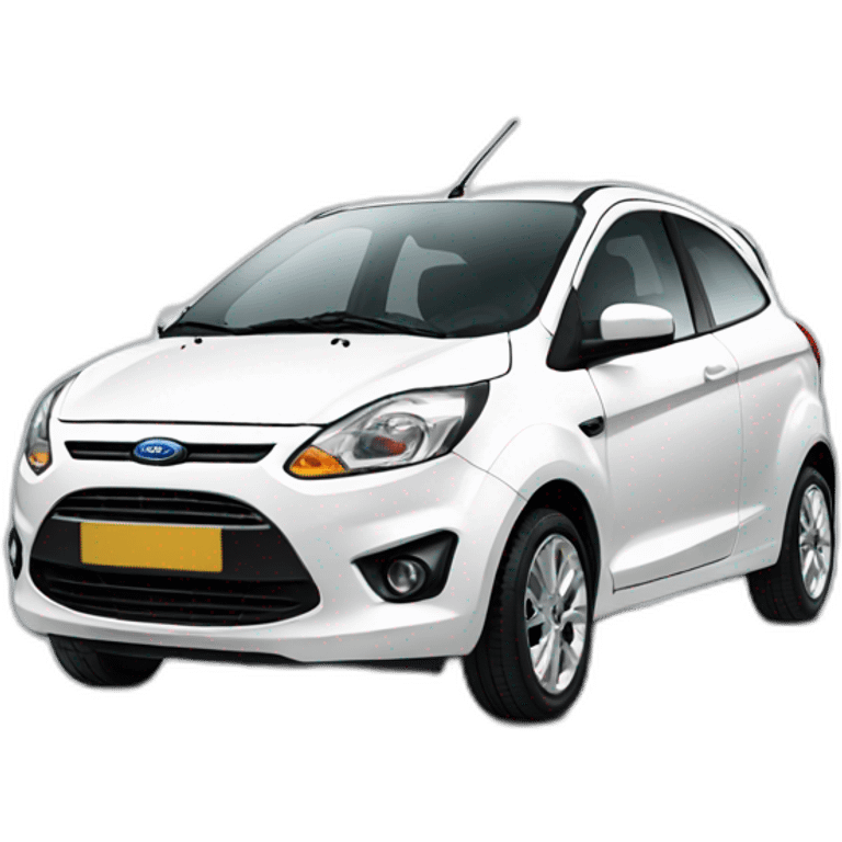 a white Ford Figo with a smile emoji