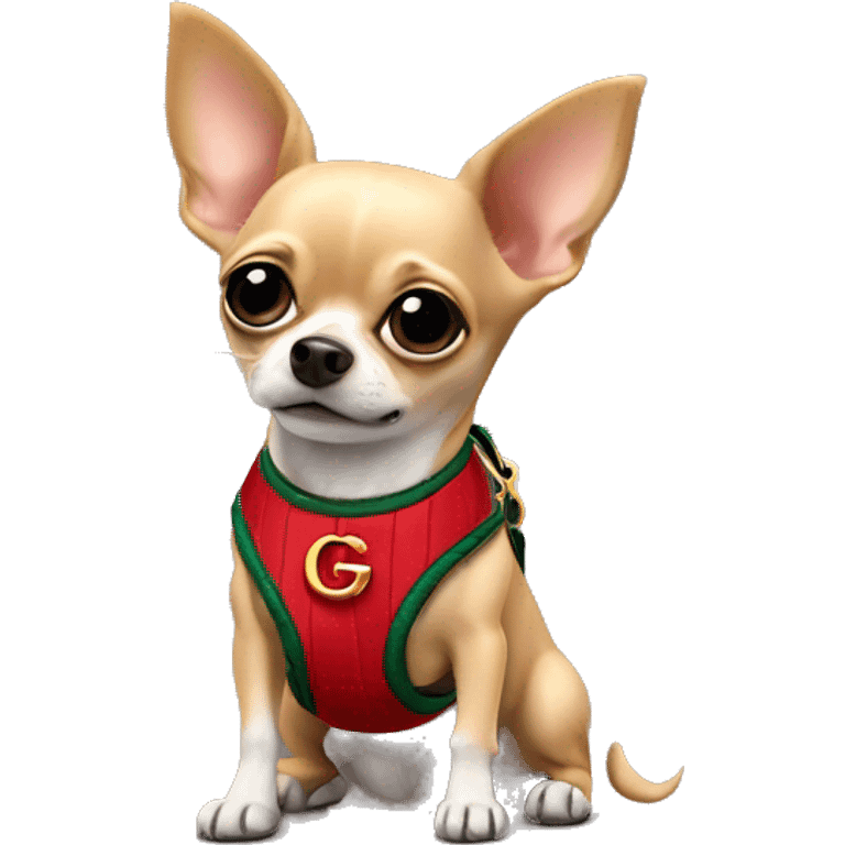 Chihuahua dog with Gucci harness on  emoji