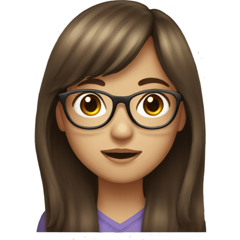 girl with long brown hair with bangs and hazel eyes and glasses emoji