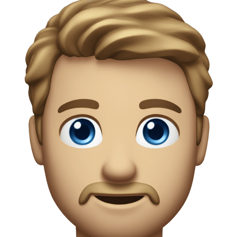 A head and shoulders shot of a 33 year old white man, with short brown hair, with stubble facial hair,   with blue eyes wearing a t-shirt. emoji