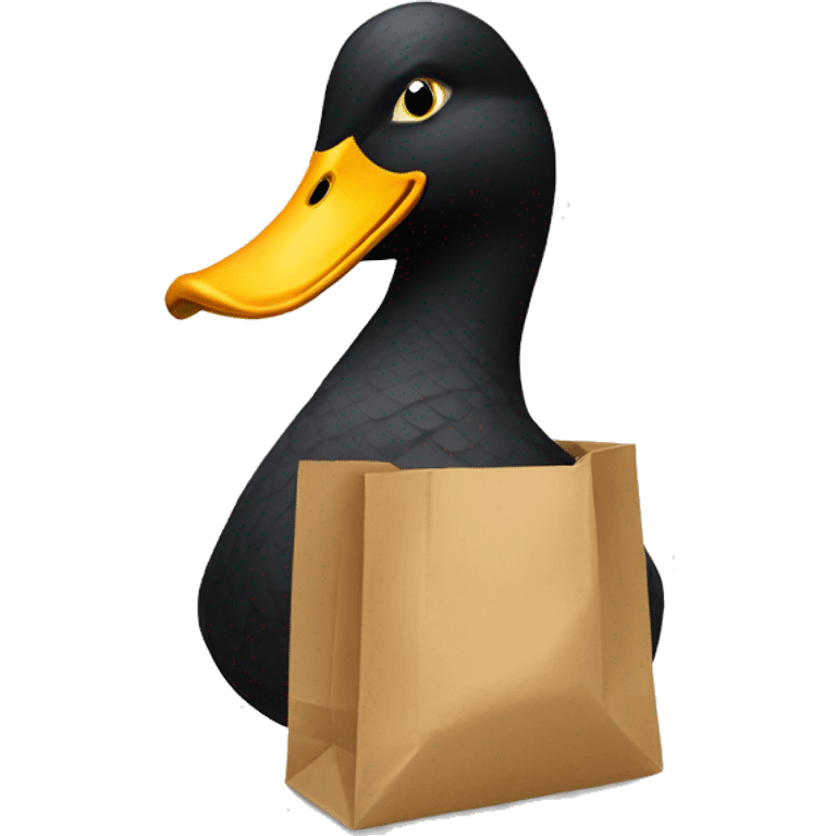 black duck using a paper bag as a mask emoji