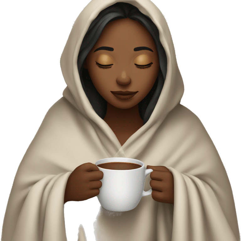 girl inside a blanket sipping coffee eyes closed emoji