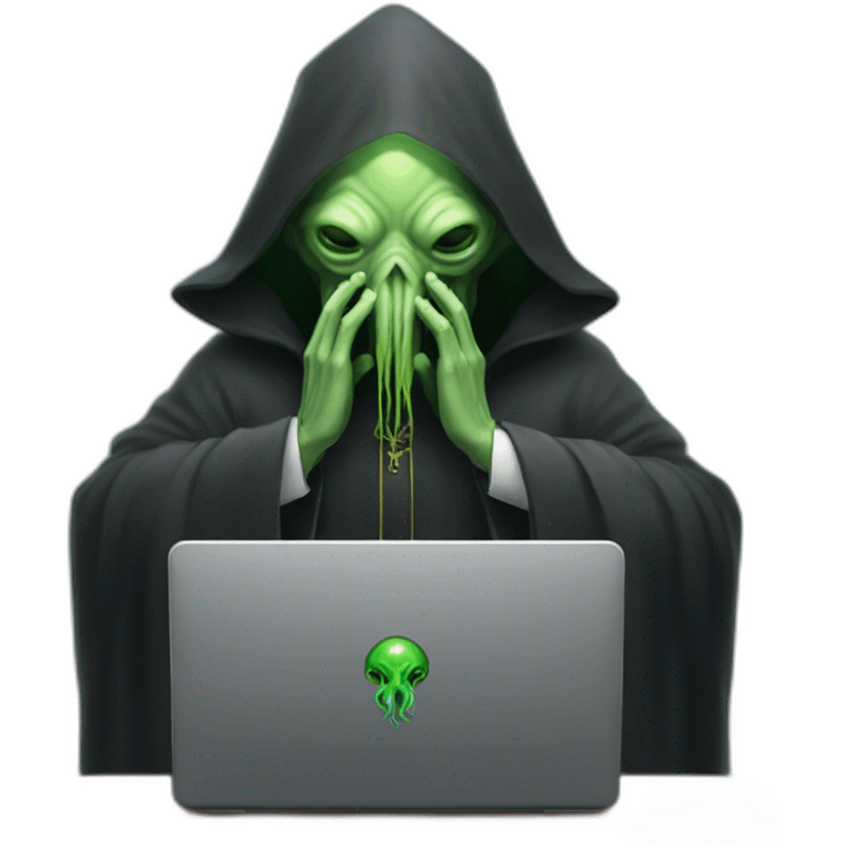 cthulhu priest praying over mini computer emoji