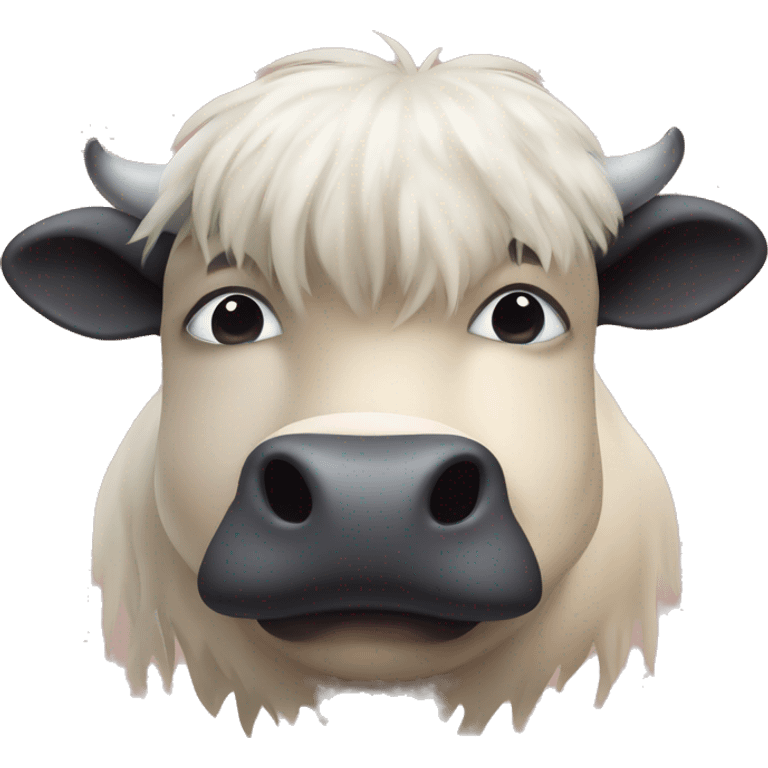 fat cute furry scotland cow with bangs going over the eyes emoji