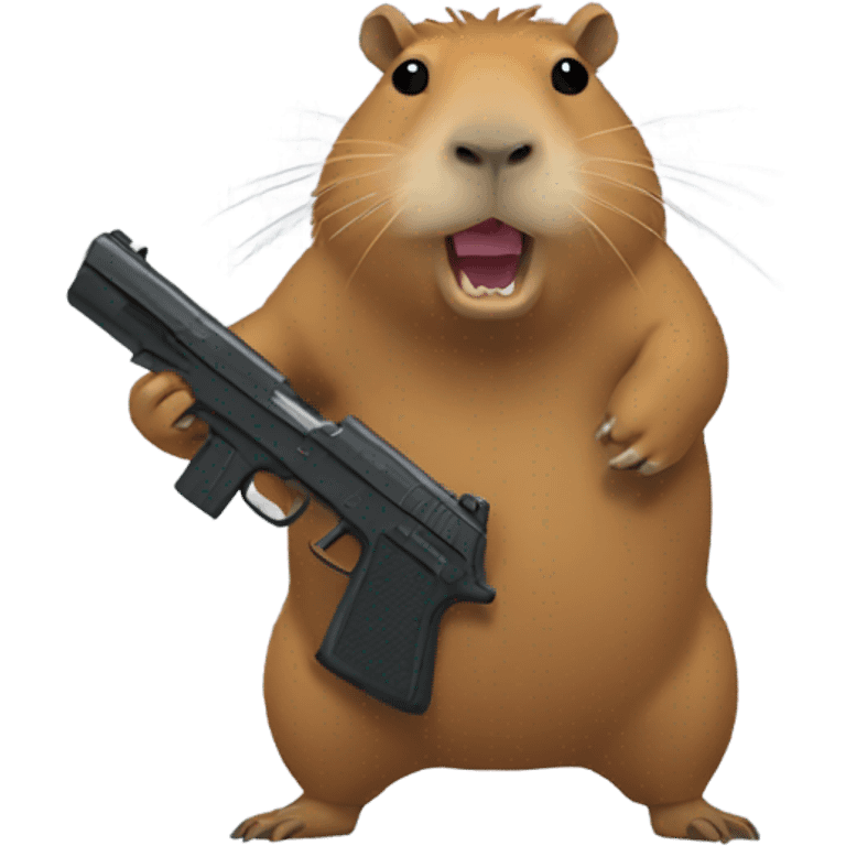 Capybara holding a gun emoji