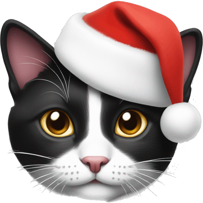 Black and white cat wearing Christmas hat emoji