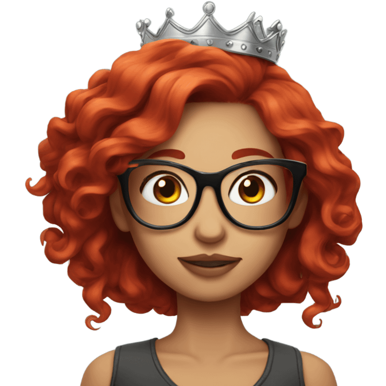 Beautiful girl, long red hair, tattoos, glasses and a crown emoji