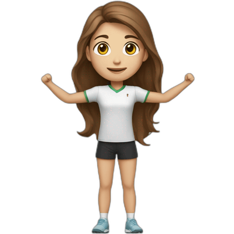 Full body caucasian girl with long Brown hair doing Cristiano ronaldo celebration emoji