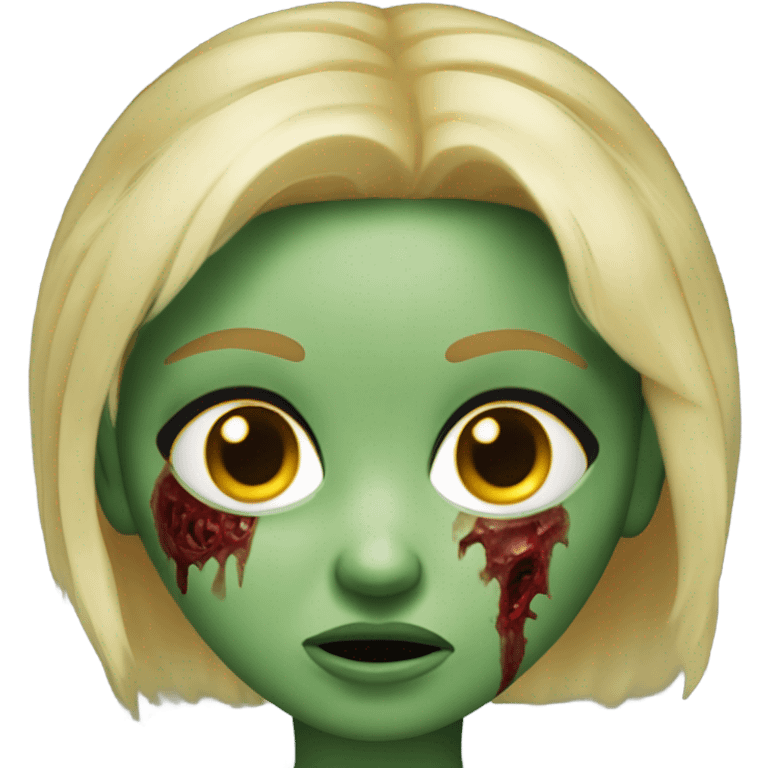 The zombie doll has green skin, amber eyes, blonde hair, and a wound on its face. emoji