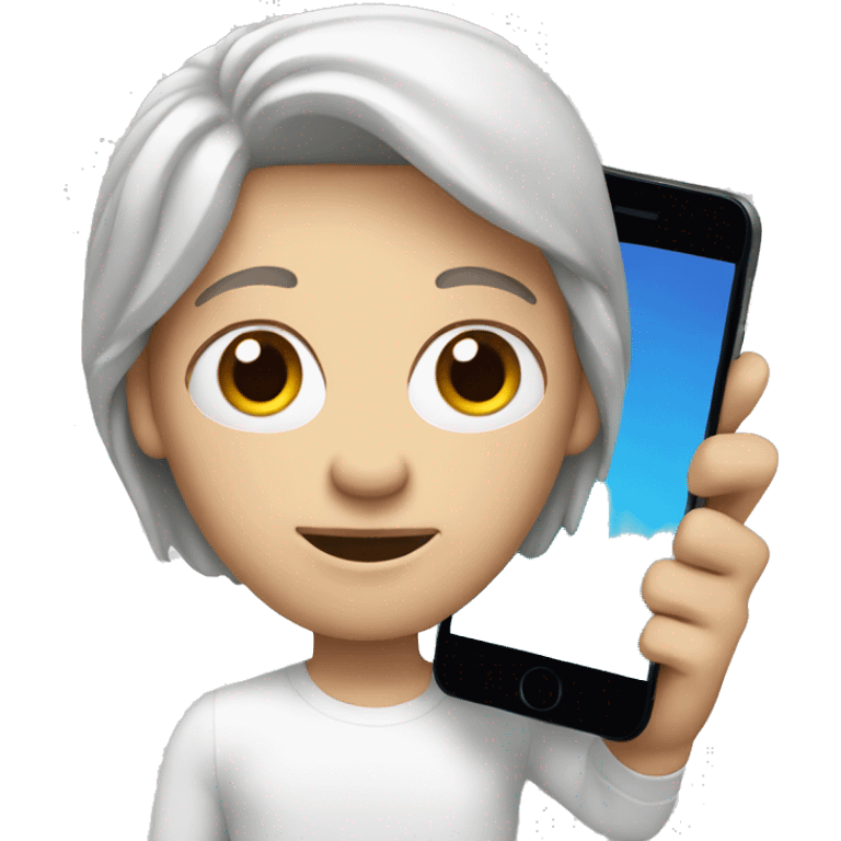 A white Memoji holding a phone emoji