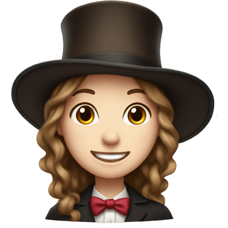 happy white girl - brown hair- magician- top hat emoji