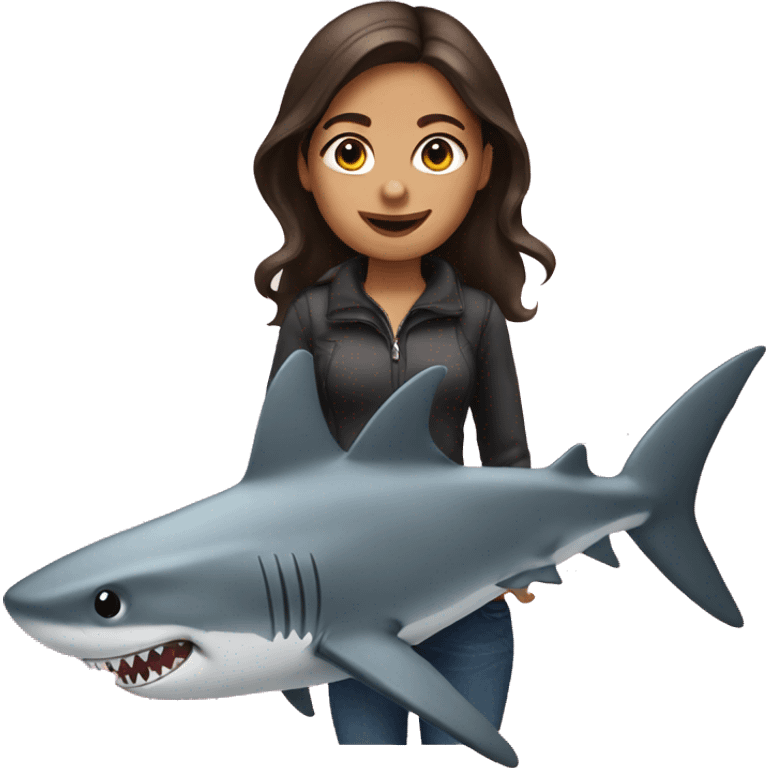 Brunette girl with shark emoji