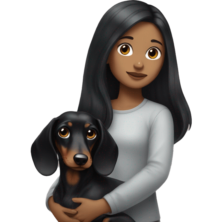 girl with long dark hair with black marble dachshund emoji