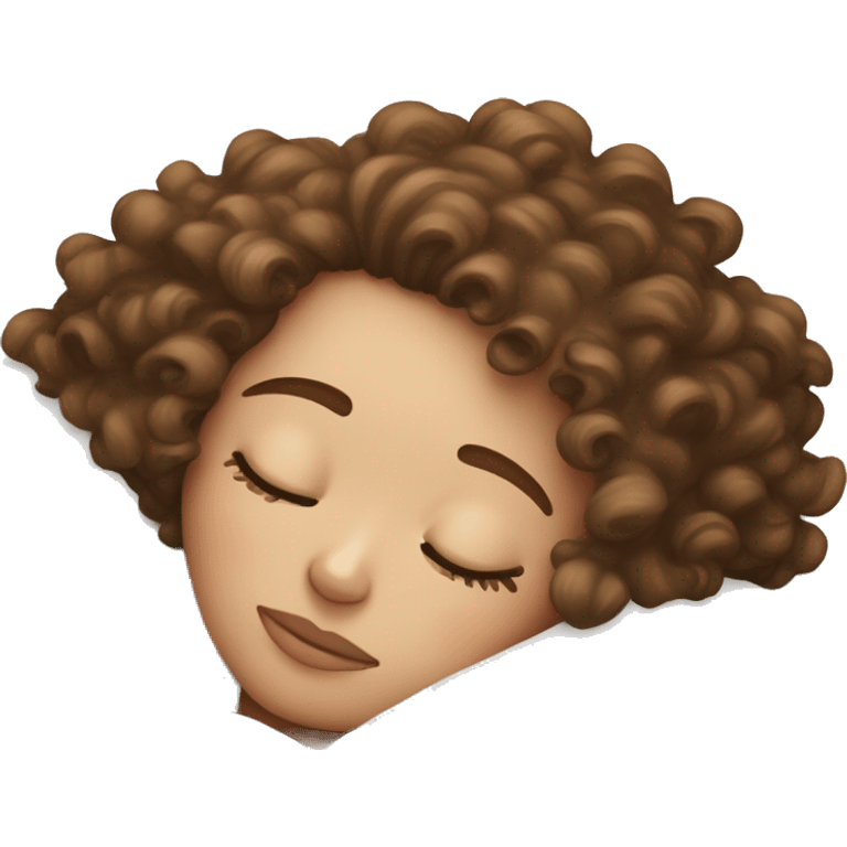 White girl with curly brown hair sleeping on pillow  emoji