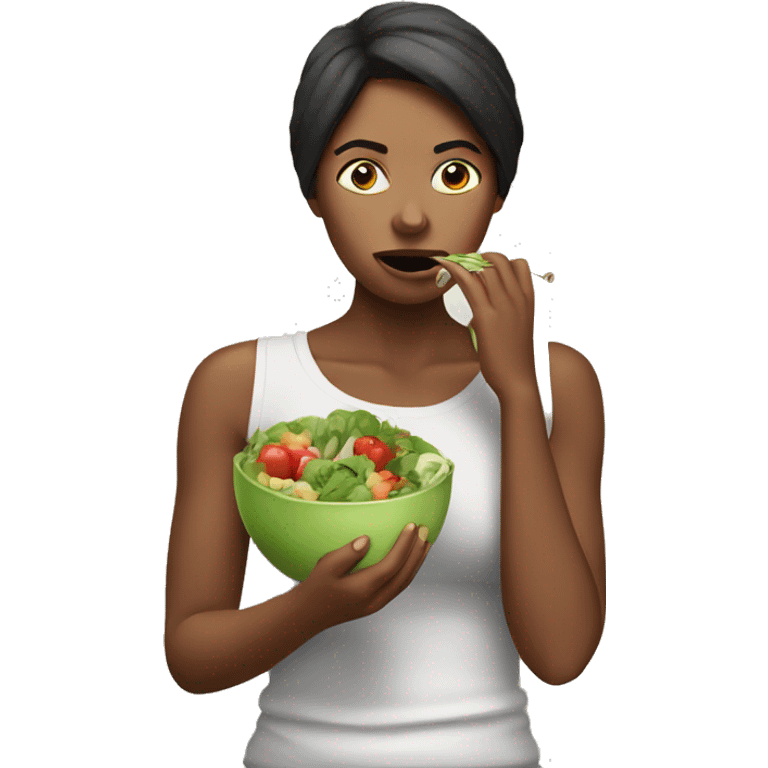 Woman eating healthy and not liking it emoji