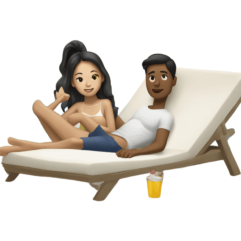 asian girl laying on the beach with white american boyfriend  emoji