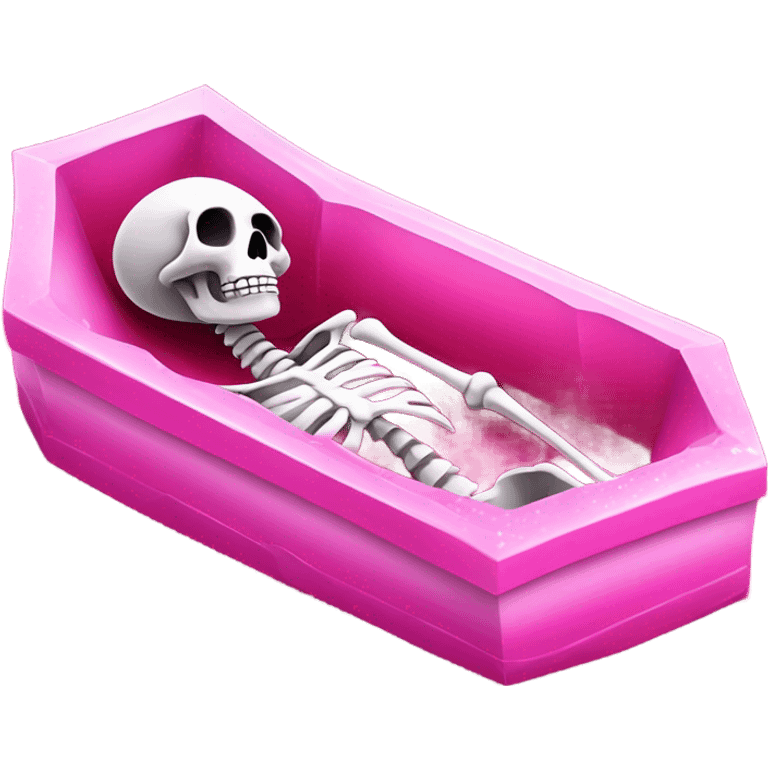 Skeleton inside a hot pink coffin that is crystalized  emoji