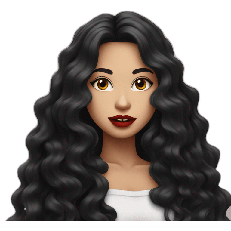 wite girl with wavy long black hair and juicy lips posing emoji