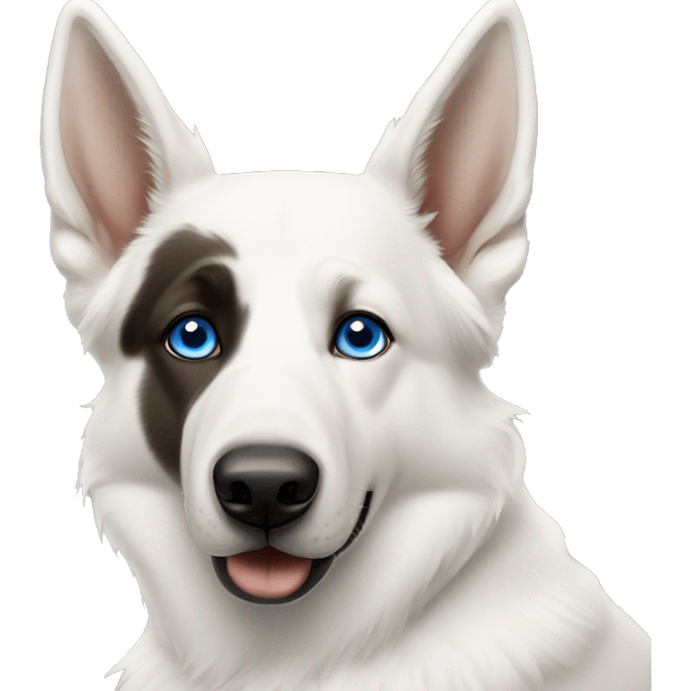 White German shepherd with 1 blue eye and 1 brown eye emoji