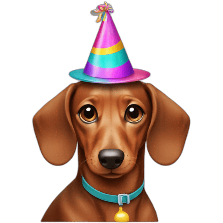 whole body view of a dachshund wearing a party hat emoji