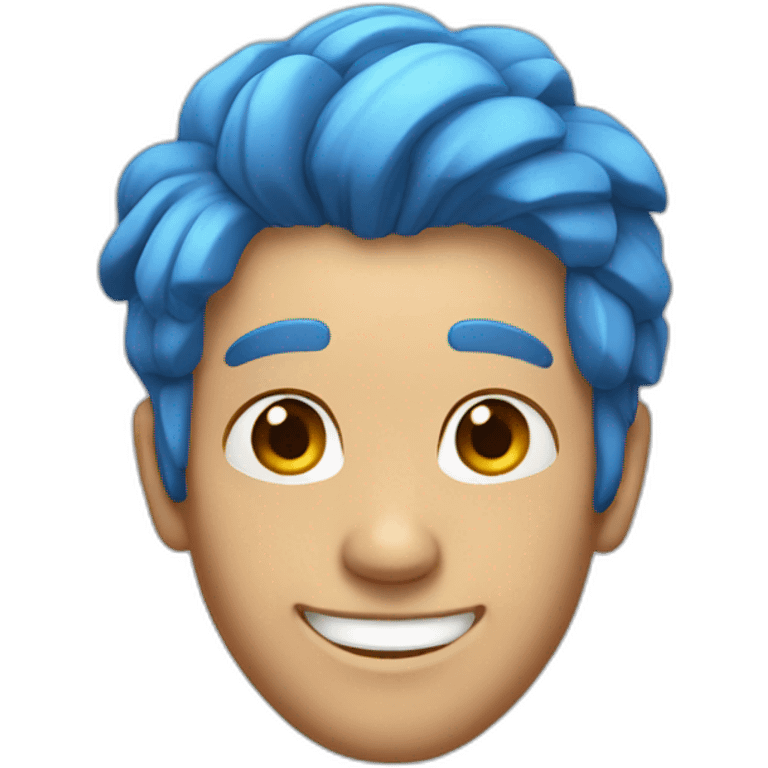 Man with blue hair and smile emoji