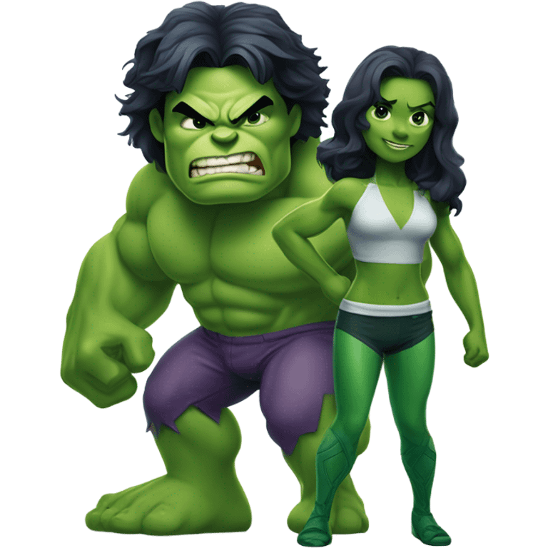 Mini cute Hulk with she hulk emoji