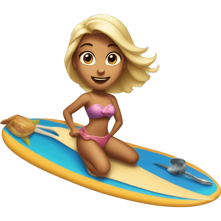 Disney princess with a surfboard and frying pan emoji