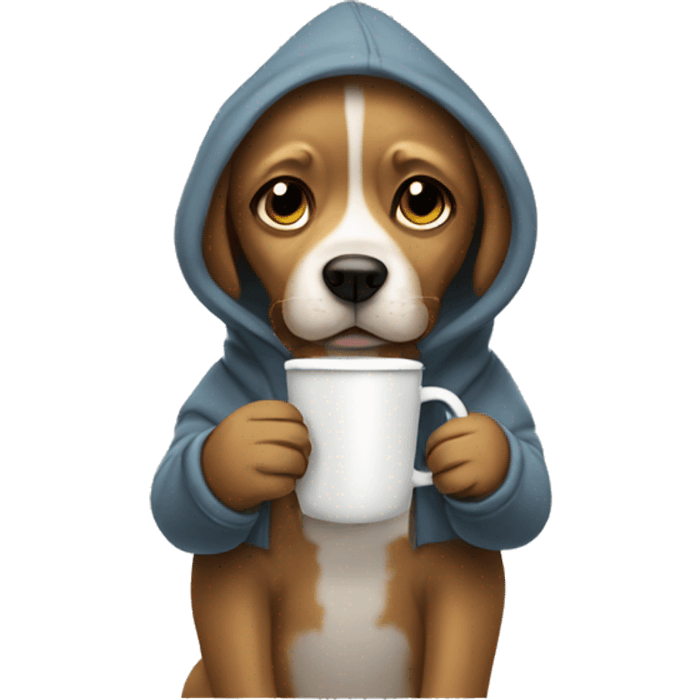 Dog wearing hoodie drinking hot coco emoji