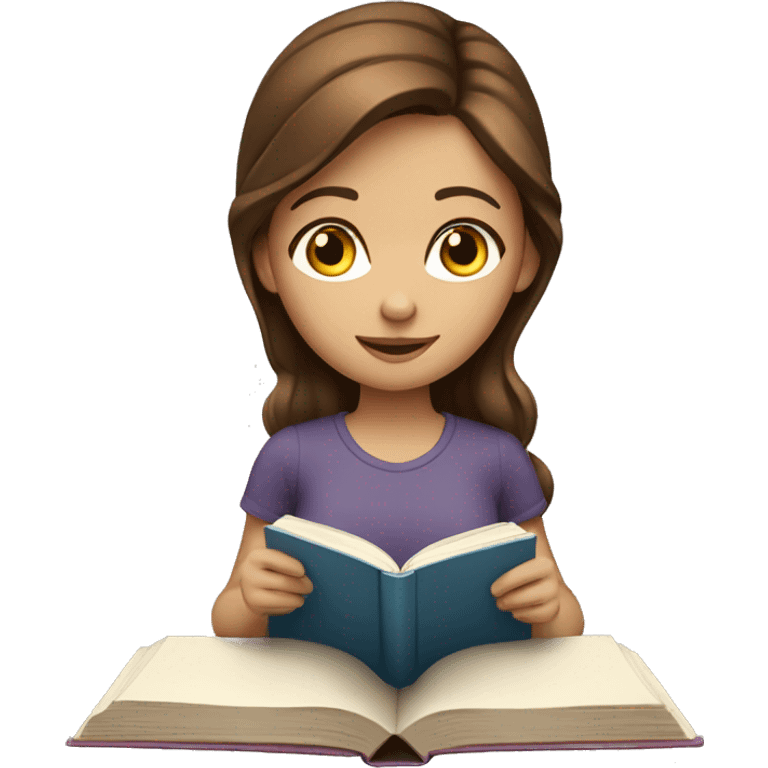 girl with blue eyes brown hair reading book emoji