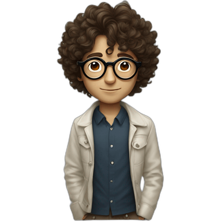 Brunnette curly boy with john lennon style round glasses emoji