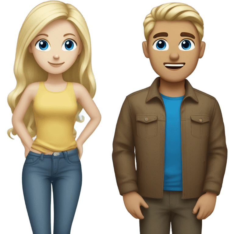 A blonde haired girl with her brown haired boyfriend. They both have blue eyes  emoji