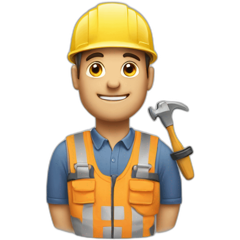 A builder with his cap on and a tool in front of him emoji