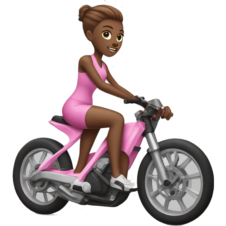 Women en sport bike. P!nk Skin and Brown hair emoji