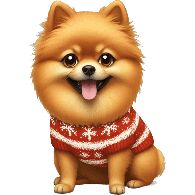 Orange pomeranian wearing christmas sweater emoji