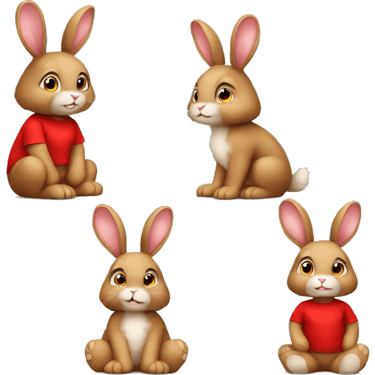 Cute feminine Fluffy brown bunny teddy wearing red tshirt sitting floppy ears emoji