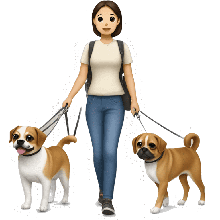 Mid 30s filipina walking two pugaliers on leash emoji