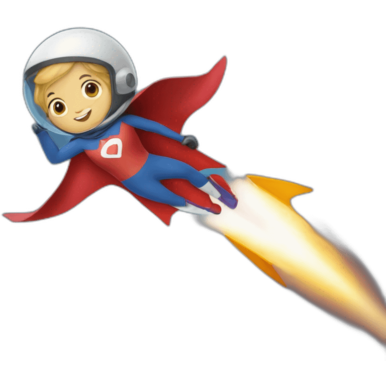 person dressed with a superhero cape riding on a rocket emoji