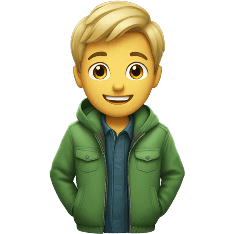 smiling boy in green jacket emoji