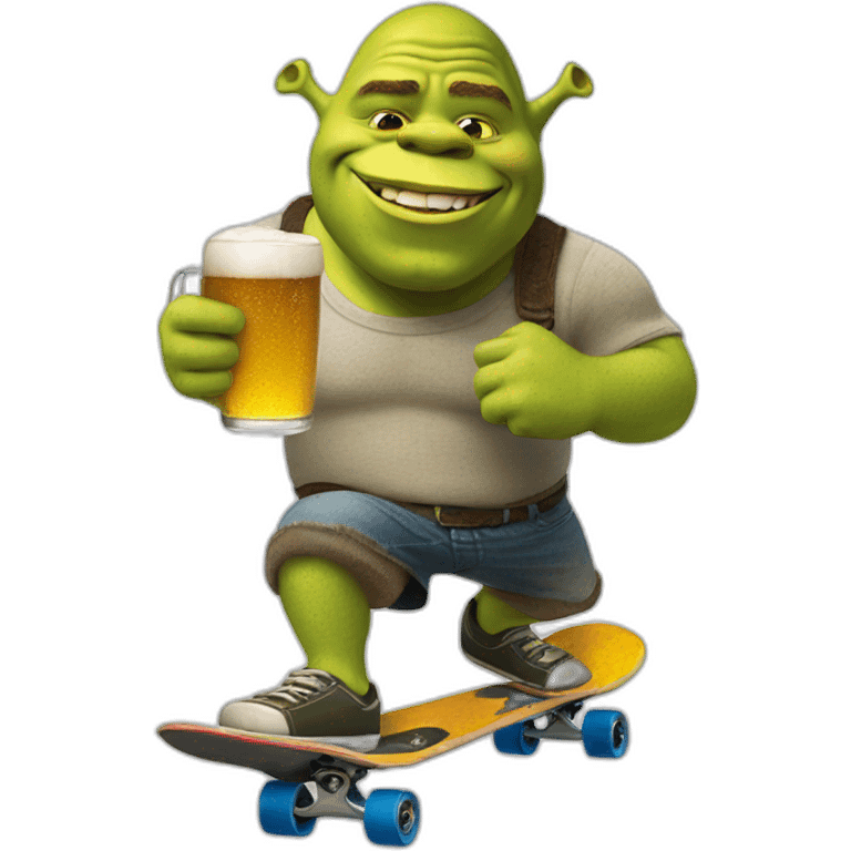 shrek skateboarding with a beer emoji