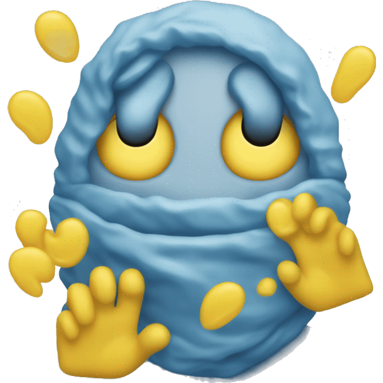 a blue freezing face emoji but its thawing back to the standard emoji yellow color and has a big smile emoji