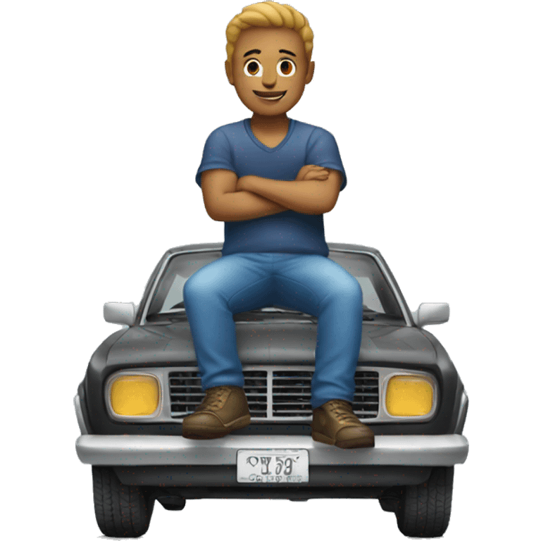 man sitting on top of car emoji