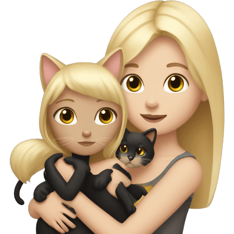 girl with blonde straight hair holding black cat emoji