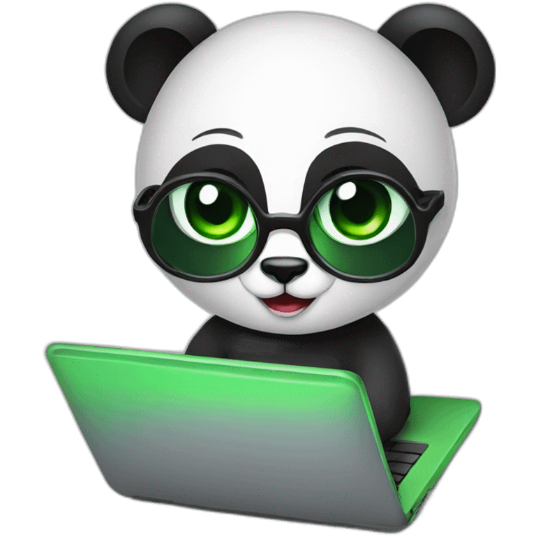 Green-eyed panda girl with laptop emoji