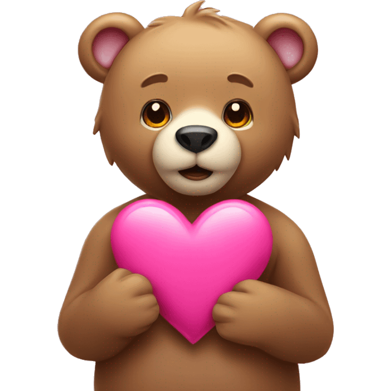 Bear holding pink hart emoji