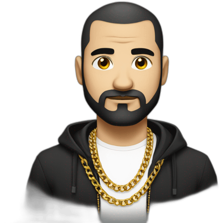 Russian strong man thug wearing gold chain with black hair and short beard, hair half bald emoji