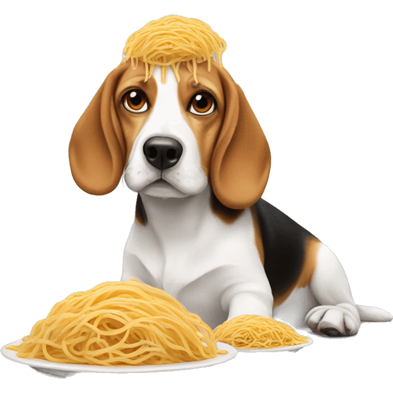 Beagle with spaghetti  on his head  emoji