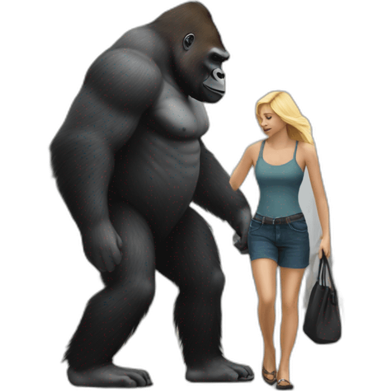 Gorilla walking a blonde woman on the street emoji